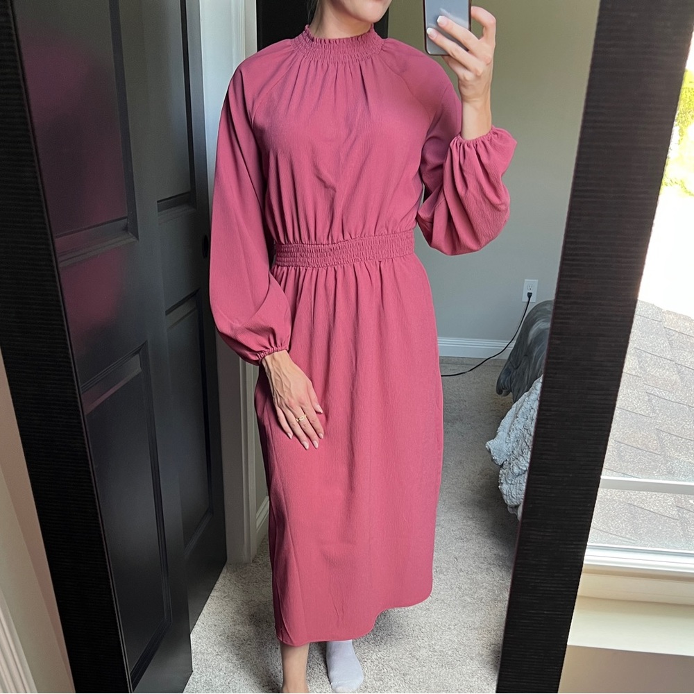 A New Day Pink Stretchy Long Sleeve Maxi Dress with Pockets